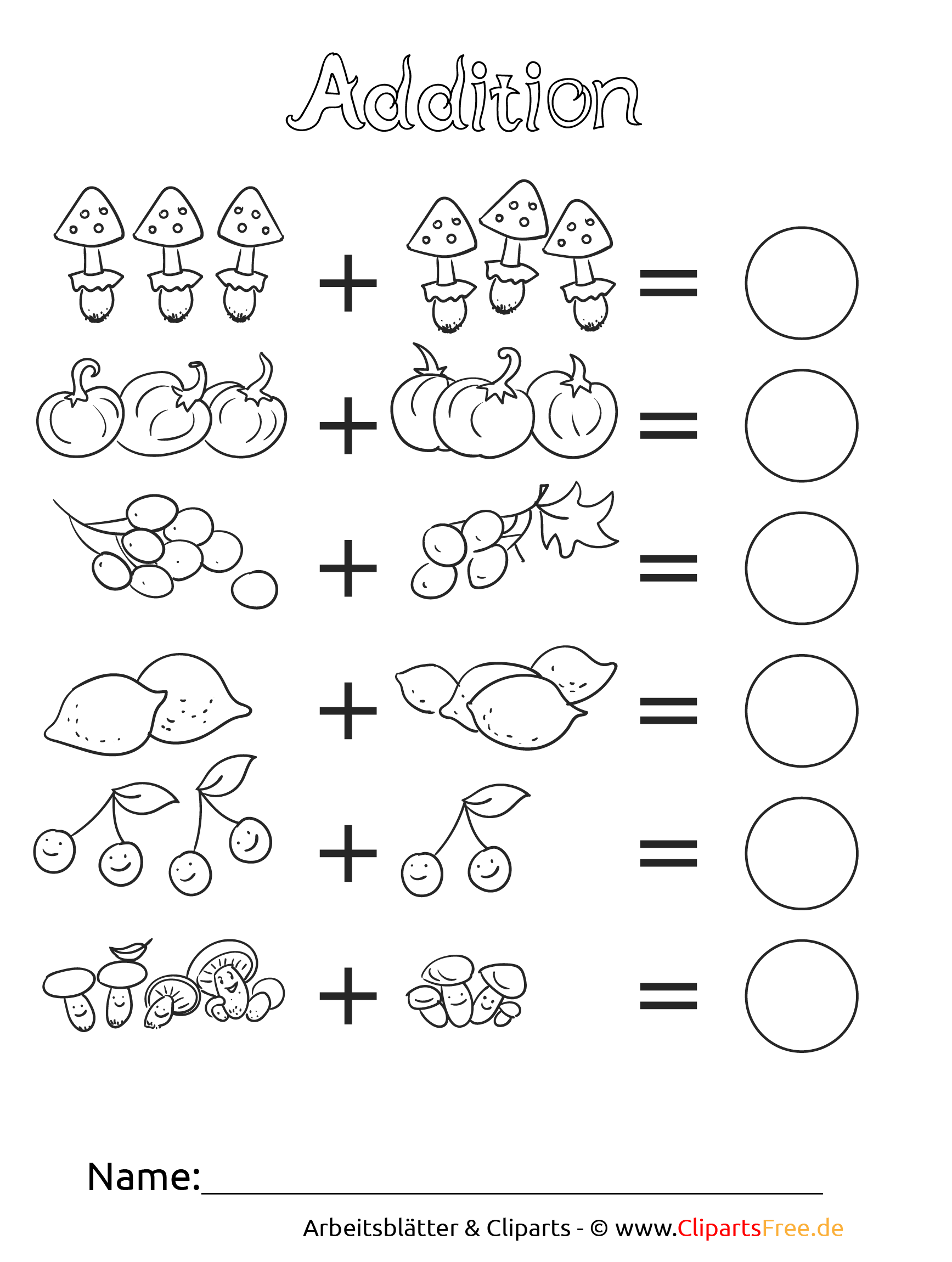 Kostenlose Vorlage Mathe Addition für Lehrer und Eltern