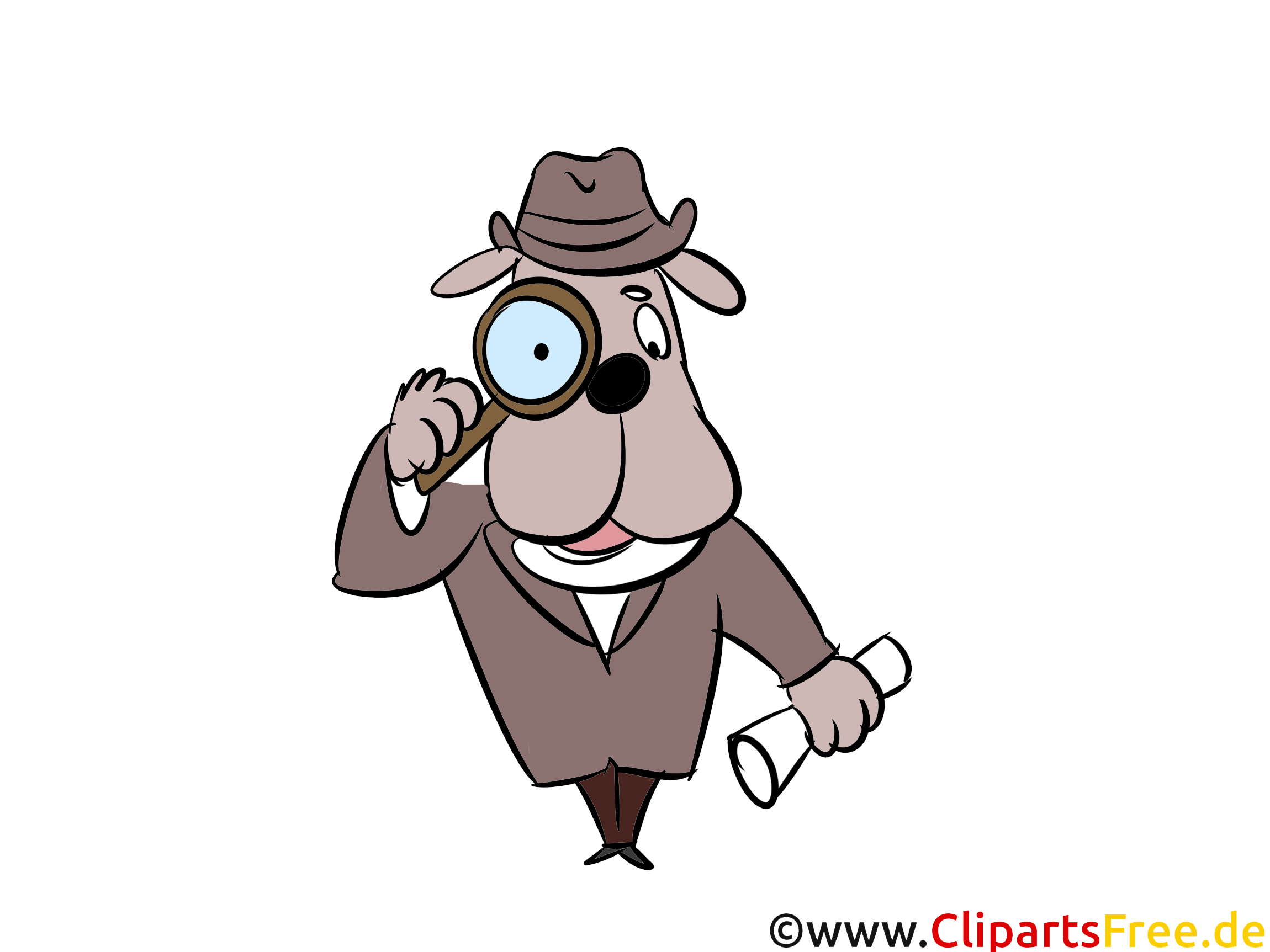 Comic Hund mit Lupe, Detektive Illustrationen und Bilder