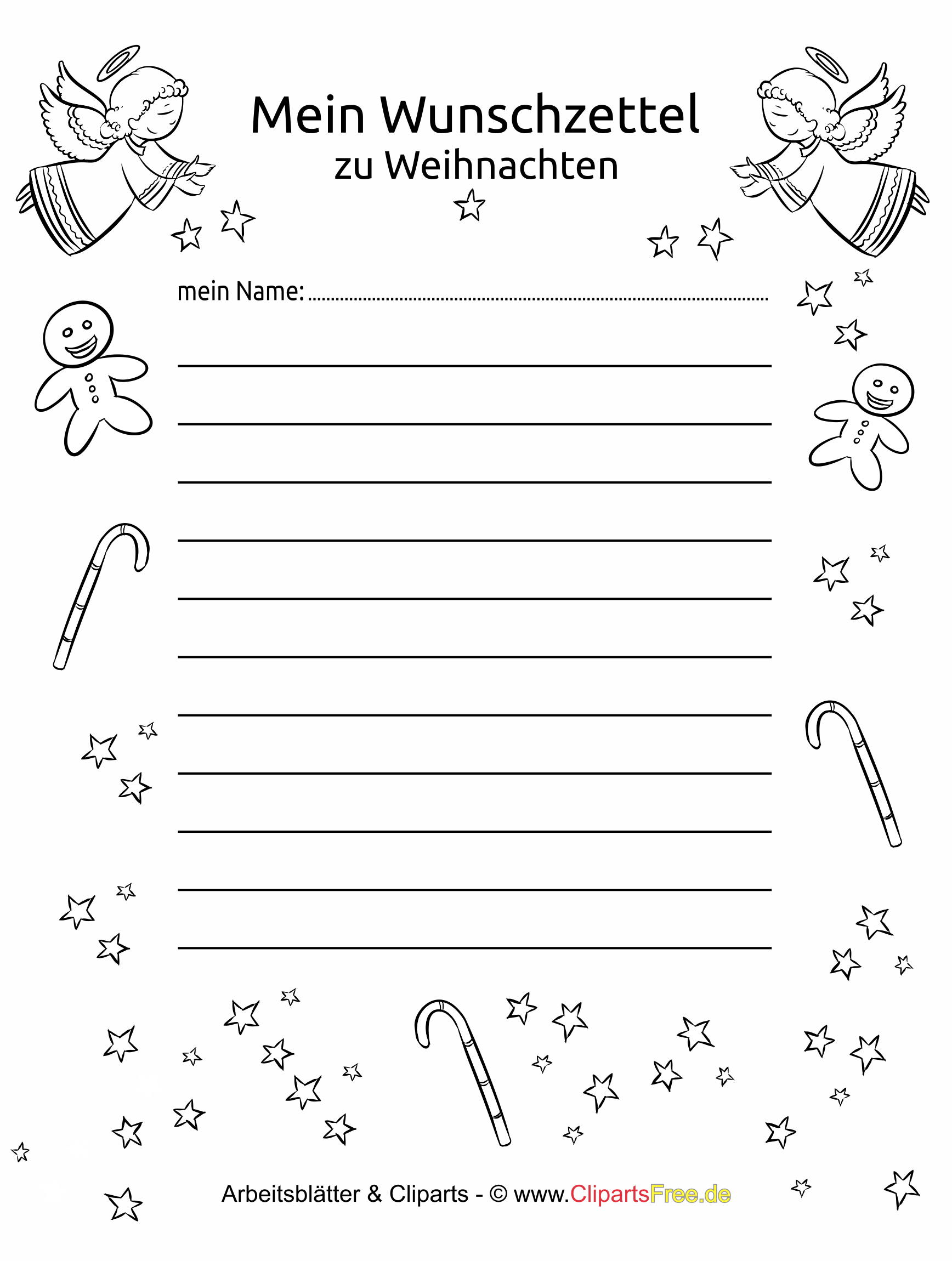 Wunschzettel zu Weihnachten zum Ausdrucken - kostenlose Vorlage