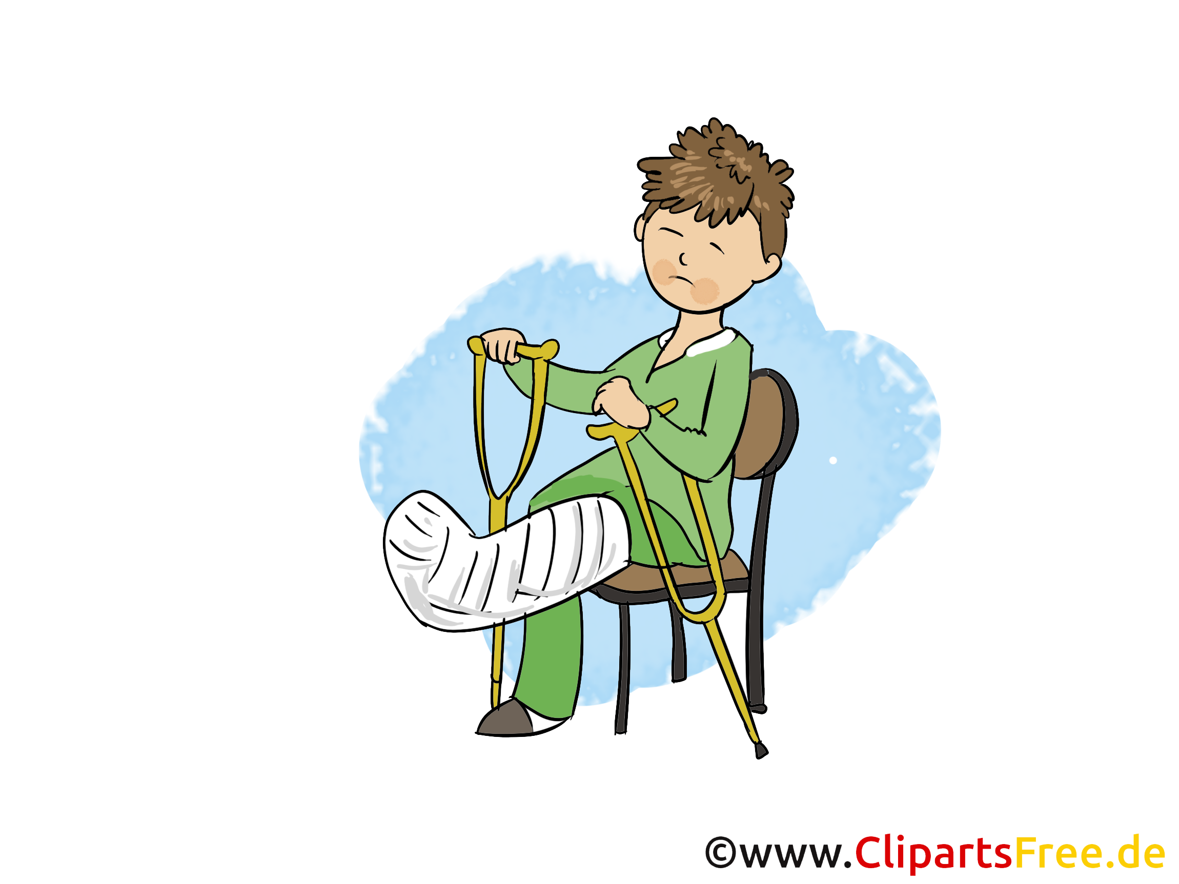 Junge mit gebrochemen Bein im Krankenhaus Clipart, Bild