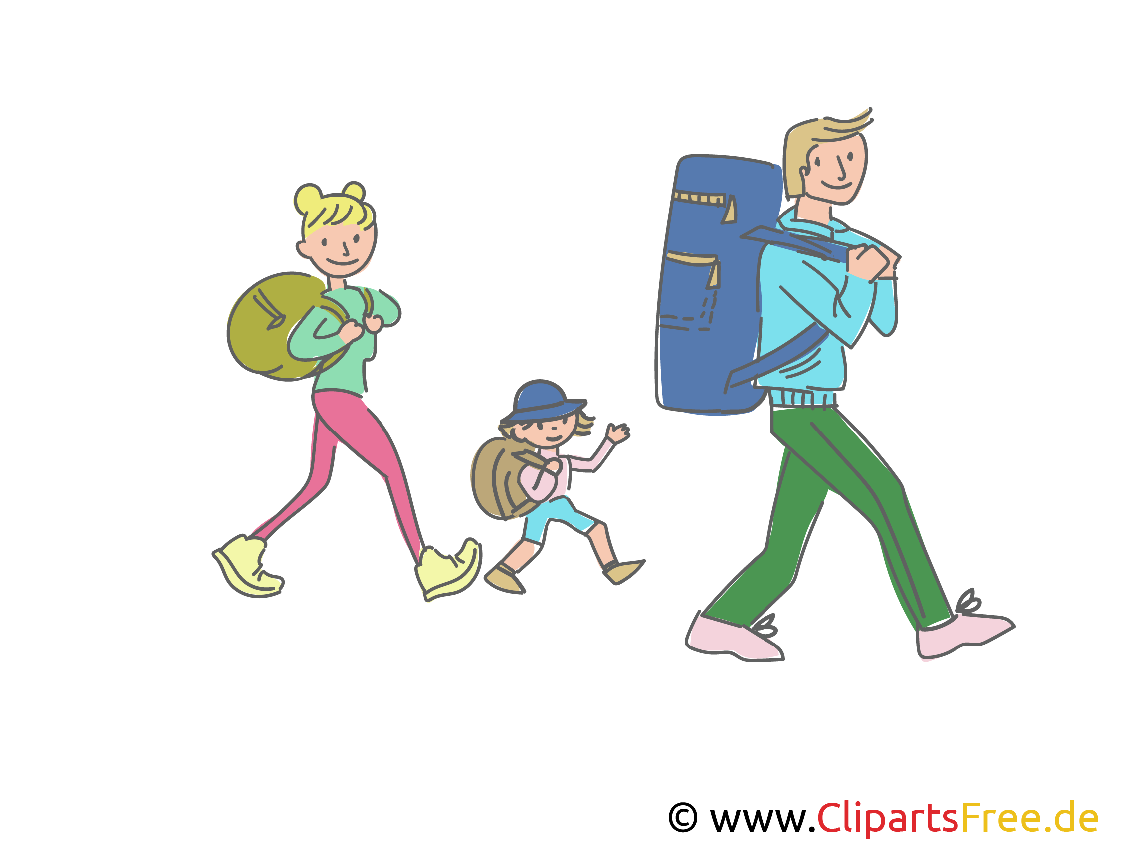 Vater mit Kindern machen Ausflug, Urlaub Clipart, Bild ...