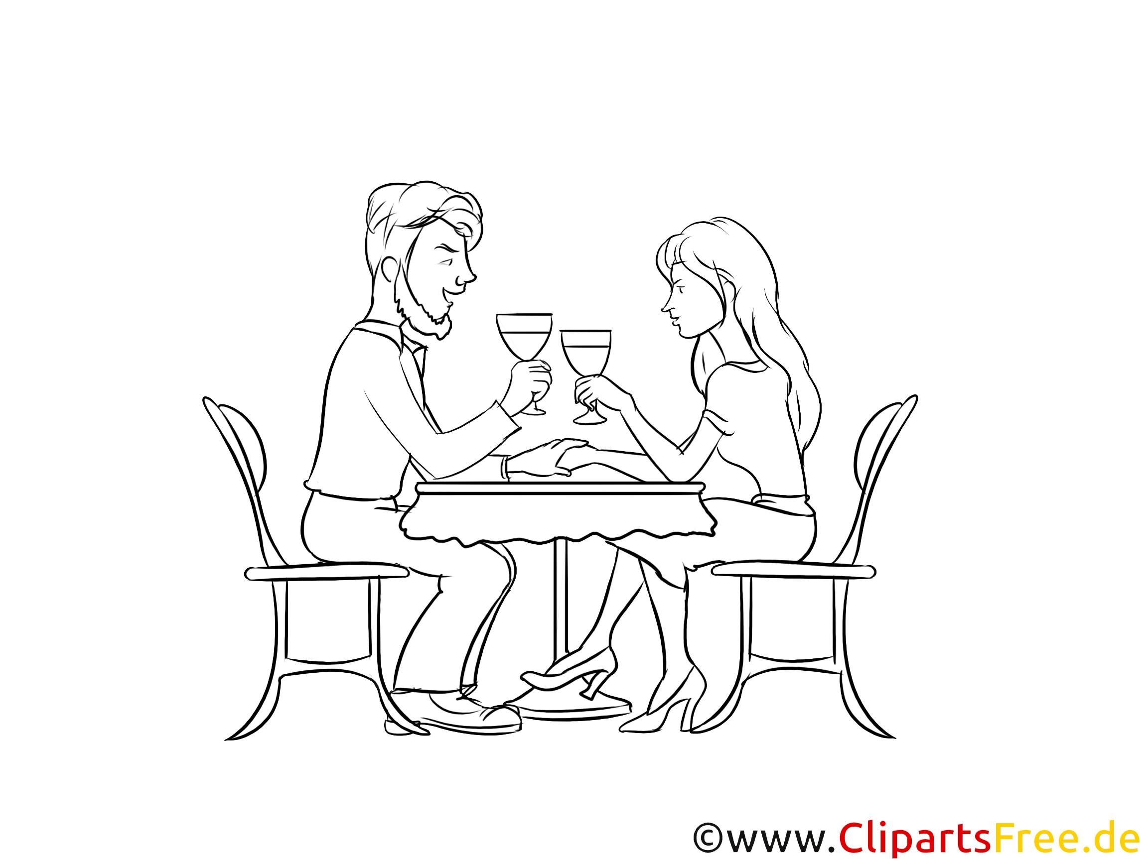 Liebespaar bei einem Date im Café Zeichnung, Grafik schwarz-weiß