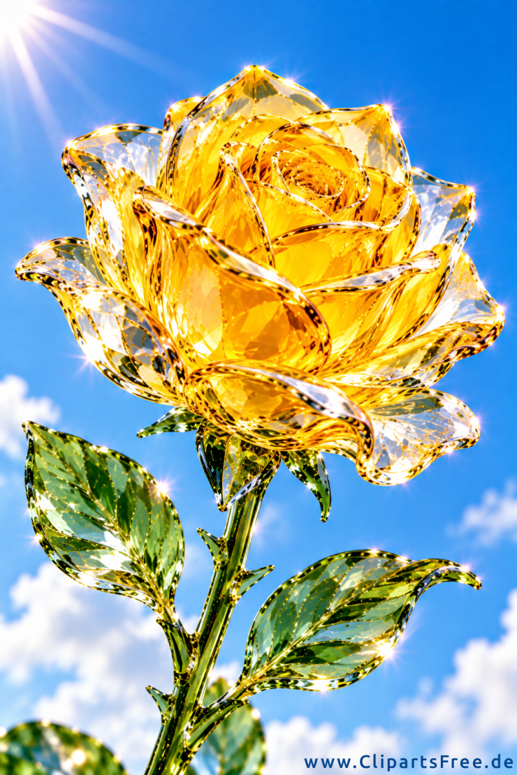 Yellow glass rose with blue sky in the background (image)