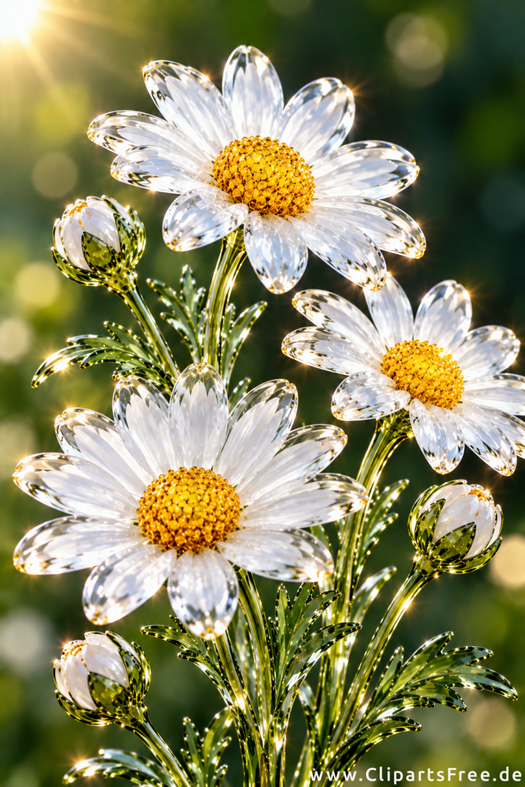 Chamomile flowers made of glass, beautiful clipart image