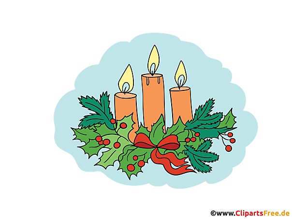 3. Advent Weihnachtskranz mt drei Kerzen Clipart, Illustration, Bild