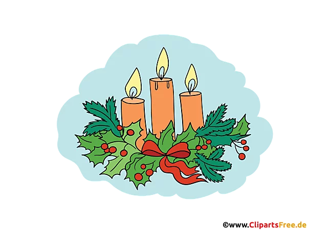 3. Advent Weihnachtskranz mt drei Kerzen Clipart, Illustration, Bild