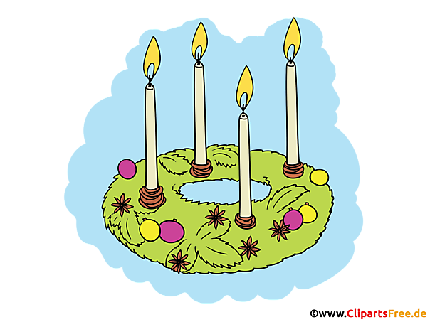 4. Advent Deko mit Adventskranz mit vier Kerzen Grafik, Bild, Clipart