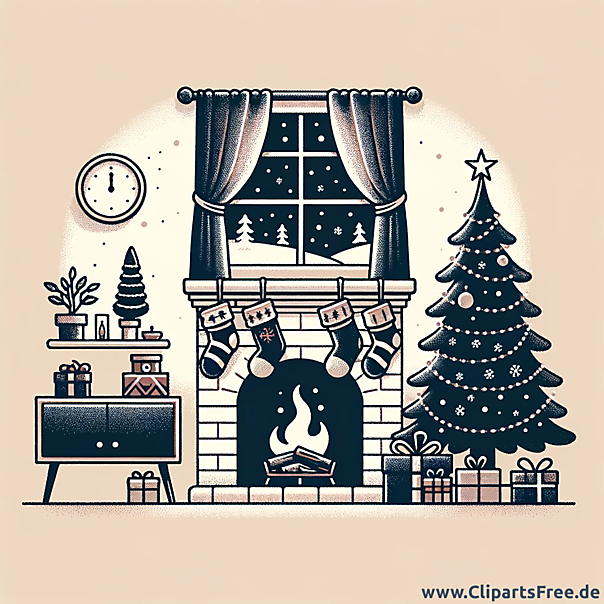 Zimmer geschmückt zu Weihnachten Illustration in Vintagestil