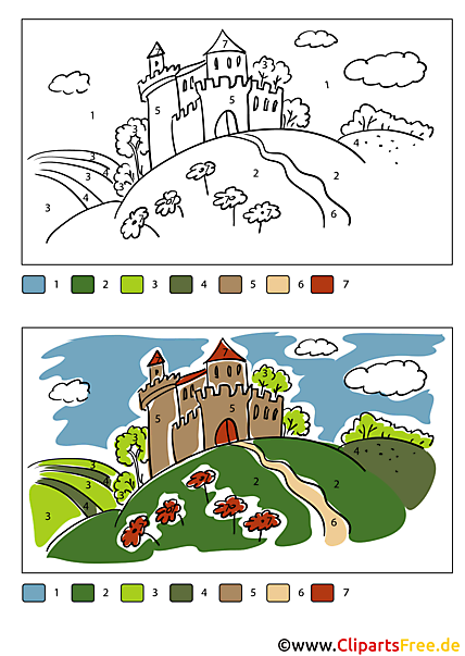 Burg Ausmalvorlage - Malen nach Zahlen kostenlos Burg Ausmalvorlage - Malen nach Zahlen kostenlos