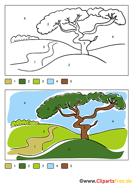 Gratis Malbild Baum, Feld, Landmotiv Gratis Malbild Baum, Feld, Landmotiv