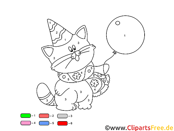 Malen nach Zahlen für Kinder Katze mit Luftballon Malen nach Zahlen für Kinder Katze mit Luftballon