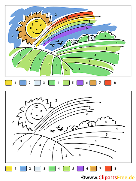 Sonne und Regenbogen Bild zum Malen nach Zahlen Sonne und Regenbogen Bild zum Malen nach Zahlen