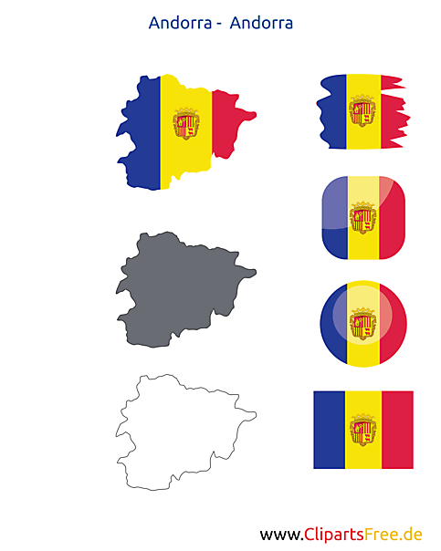 Andora-Karte mit Flagge, Kontur mit Fahne, Icon, Button