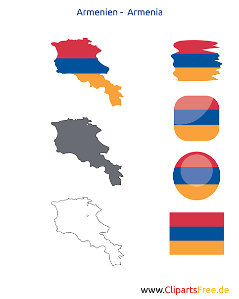 Armenien-Karte mit Flagge, Armenia Kontur mit Fahne, Icon, Button