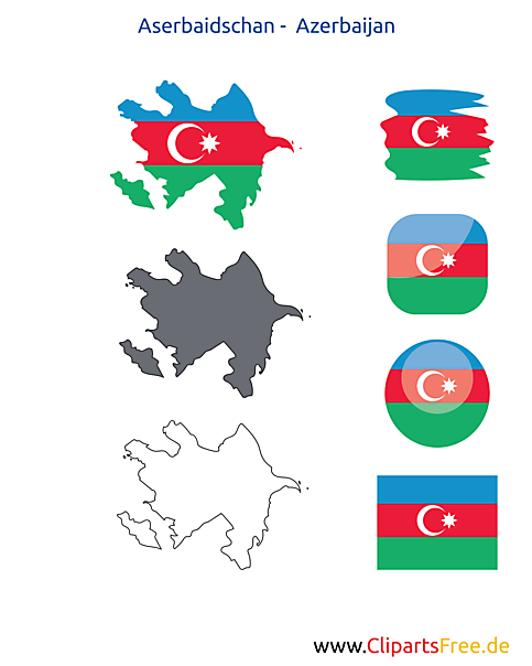 Aserbaidschan-Karte mit Flagge, Azerbaijan Kontur mit Fahne, Button