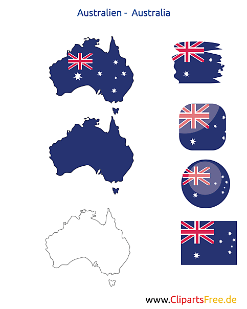 Australien-Karte mit Flagge, Australia Kontur mit Fahne, Button