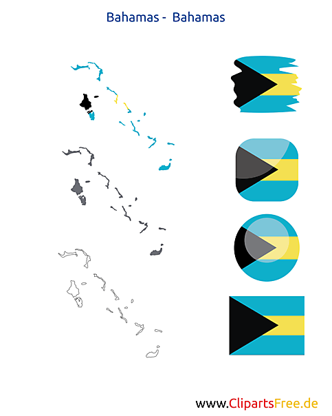 Bahamas-Karte mit Flagge, Kontur mit Fahne, Icon, Button