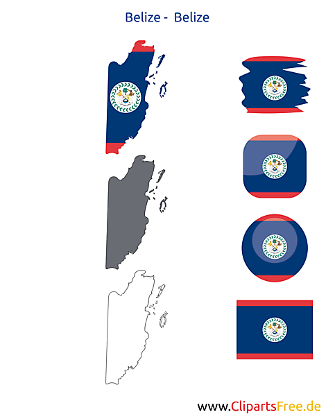 Belize-Karte mit Flagge, Kontur mit Fahne, Icon, Button