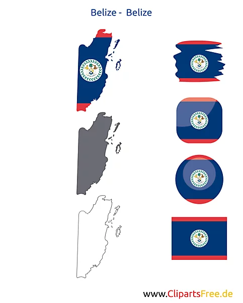 Belize-Karte mit Flagge, Kontur mit Fahne, Icon, Button