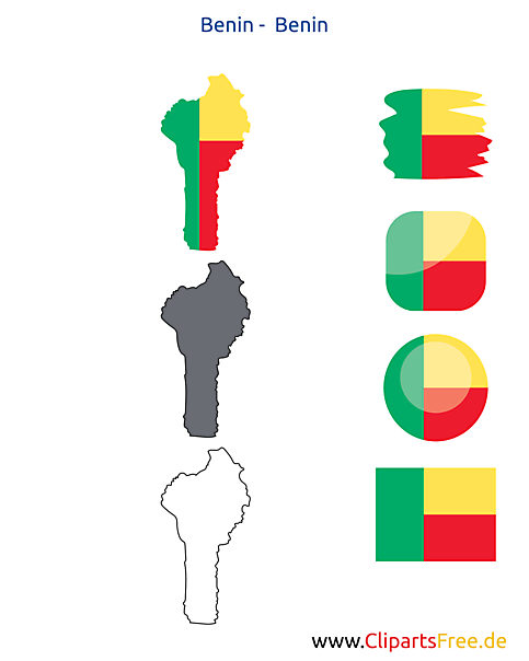 Benin-Karte mit Flagge, Benin Kontur mit Fahne, Icon, Button