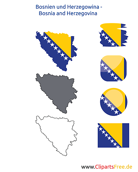 Bosnien und Herzegowina-Karte mit Flagge, Kontur mit Fahne, Icon, Button