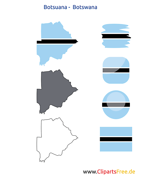 Botswana-Karte mit Flagge, Botsuana Kontur mit Fahne, Icon, Button