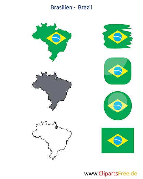 Brasilien-Karte mit Flagge, Kontur mit Fahne, Icon, Button
