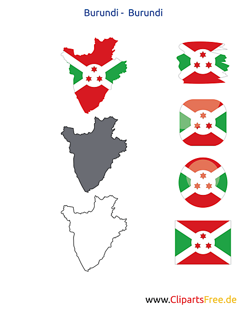 Burundi-Karte mit Flagge, Kontur mit Fahne, Icon, Button
