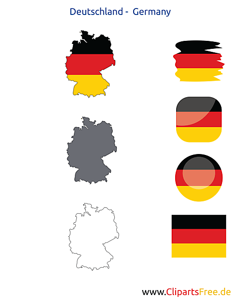Deutschland-Karte mit Flagge, Germany Kontur mit Fahne, Button, Icon