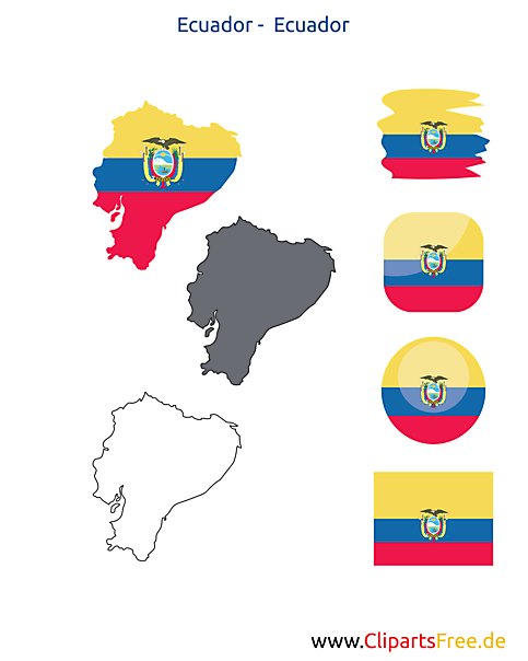 Ecuador-Karte mit Flagge, Kontur mit Fahne, Button, Icon