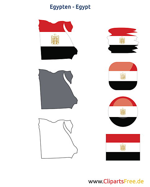 Egypten-Karte mit Flagge, Kontur mit Fahne, Button, Druckvorlage