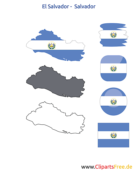 El Salvador-Karte mit Flagge, Kontur mit Fahne, Button, Icon