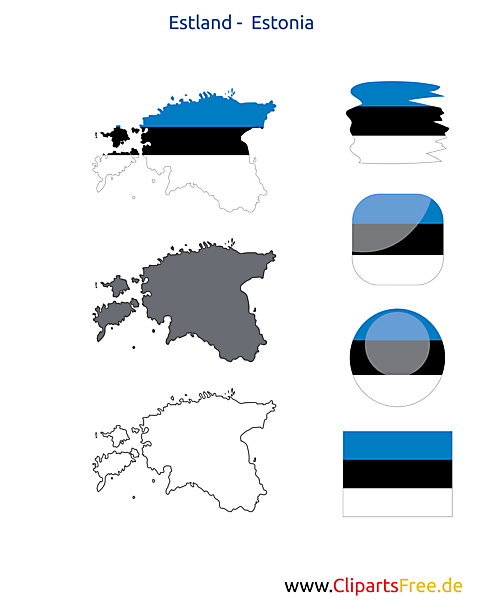 Estland-Karte mit Flagge, Kontur mit Fahne, Button, Icon