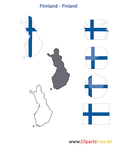 Finnland-Karte mit Flagge, Kontur mit Fahne, Button, Icon