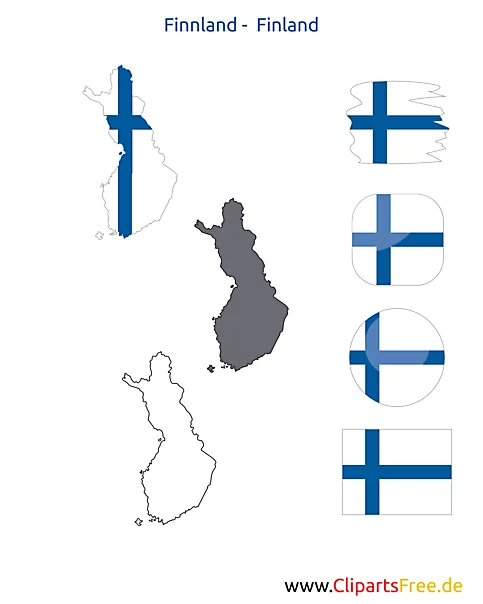 Finnland-Karte mit Flagge, Kontur mit Fahne, Button, Icon
