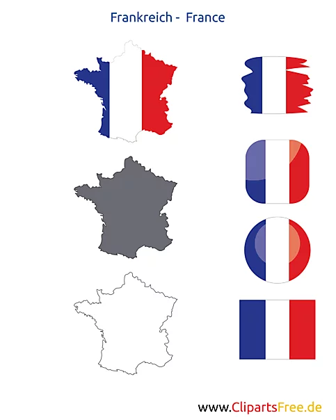 Frankreich-Karte mit Flagge, Kontur mit Fahne, Button, Icon