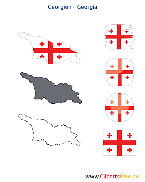 Georgien-Karte mit Flagge, Kontur mit Fahne, Button, Druckvorlage