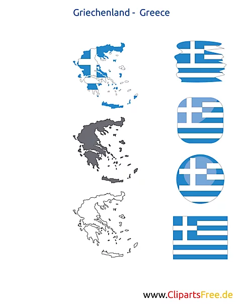 Griechenland Flagge mit Kontur-Karte, Fahne, Icon, Button