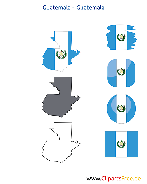 Guatemala Flagge mit Kontur-Karte, Fahne, Icon, Button
