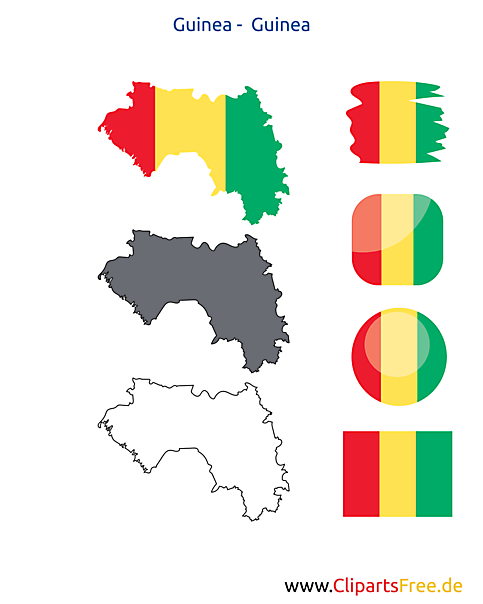Guinea Flagge mit Kontur-Karte, Fahne, Icon, Button