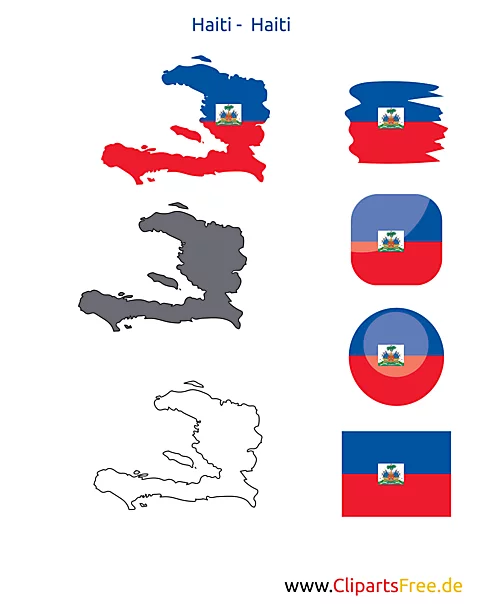 Haiti Flagge mit Kontur-Karte, Fahne, Icon, Button