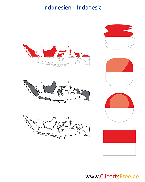 Indonesien-Karte mit Flagge, Kontur mit Fahne, Button, Druckvorlage