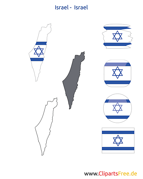 Israel-Karte mit Flagge, Kontur mit Fahne, Button, Icon, Druckvorlage