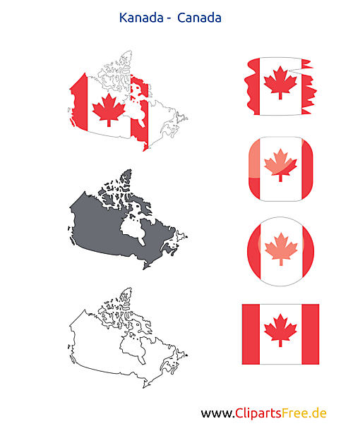 Kanada-Karte mit Flagge, Kontur mit Fahne, Button, Icon, Druckvorlage