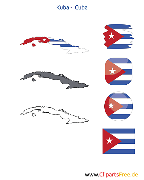 Kuba-Karte mit Flagge, Kontur mit Fahne, Button, Icon