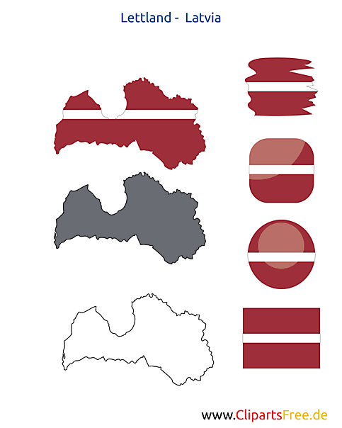 Lettland-Karte mit Flagge, Kontur mit Fahne, Button, Icon