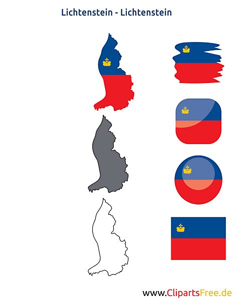 Lichtenstein-Karte mit Flagge, Kontur mit Fahne, Button, Icon