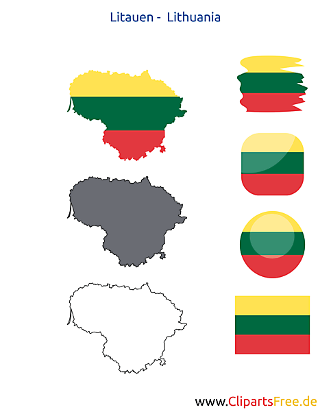 Litauen-Karte mit Flagge, Kontur mit Fahne, Button, Icon