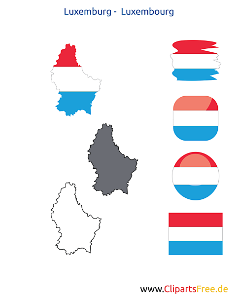 Luxemburg-Karte mit Flagge, Kontur mit Fahne, Button, Icon