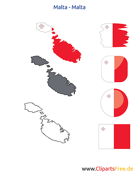 Malta-Karte mit Flagge, Kontur mit Fahne, Button, Icon